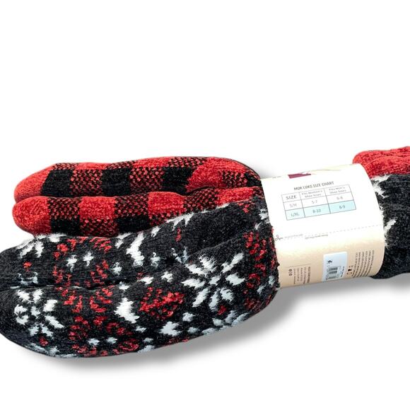 Muk Luks Buffalo Check Slipper Socks Faux Fur Lined Warm Cabin 2 Pk S/M Gift - Picture 10 of 12